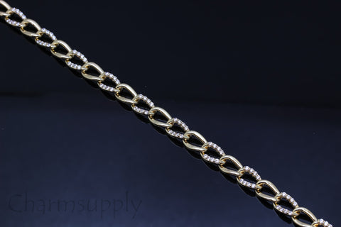 Gold or Silver Cz Intertwine Curb Chain, Sophisticated look, Pave Curb chain, 1 ft, 10 ft, or 30 ft, WHOLESALE,CHG038-CHS038