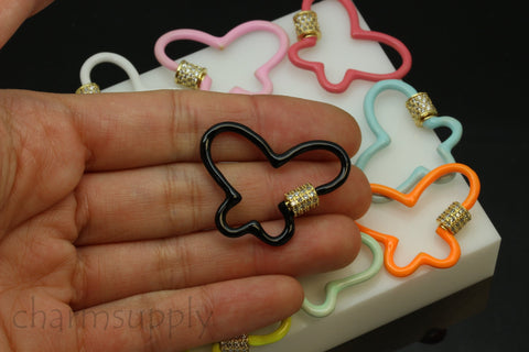Colorful Enamel Butterfly Carabiner cz Clasp, 26x40mm, 9 colors options, Gold Screw in, 1 pc or 10 pcs, WHOLESALE, SC-10078