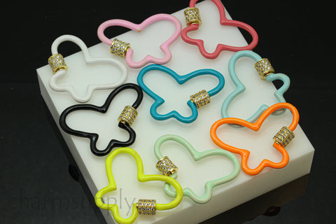 Colorful Enamel Butterfly Carabiner cz Clasp, 26x40mm, 9 colors options, Gold Screw in, 1 pc or 10 pcs, WHOLESALE, SC-10078