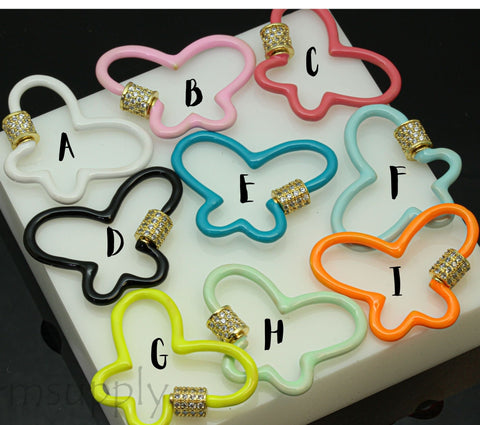 Colorful Enamel Butterfly Carabiner cz Clasp, 26x40mm, 9 colors options, Gold Screw in, 1 pc or 10 pcs, WHOLESALE, SC-10078