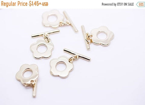 Gold, silver flower Toggle Clasp, 13mm, Cute Toggle Clasp, Bar: 15x2mm, 1 set or 10 sets, WHOLESALE,CLG038-CLS038