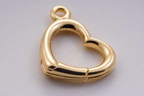 Gold open heart Push In Clasp, 16x13mm, heart clasp with loop, open heart enhancer, push in clasp, 1 pc or 10 pcs, WHOLESALE,CLG142-CLS142