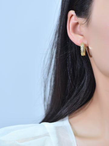 Gold Huggie Post Back Earring, Round Chevron Design Huggie Earring, FJ1-329