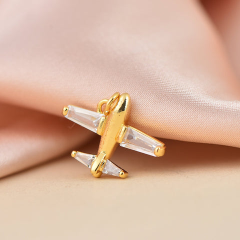 -Airplane Charm,Dainty CZ Charm, Gold Airplane Charm, aero plane, cz plane, CPG199