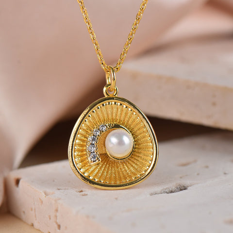 Gold Shell Charm With A Fresh Water Pearl Inside, Micro Pave Pearl Shell Charm,CPG336