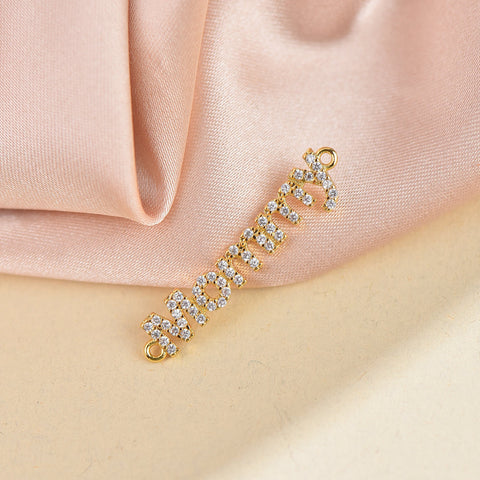 Mommy Monogram Connector Charm,Mommy Bracelet Connector,Gold Mommy Connector Charm With AAA Cubic Zirconia,CNG031
