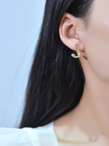 Gold Swirl Earring,Dainty Baguette Push Back Earring,Twisted Gold Earring,FJ1-328