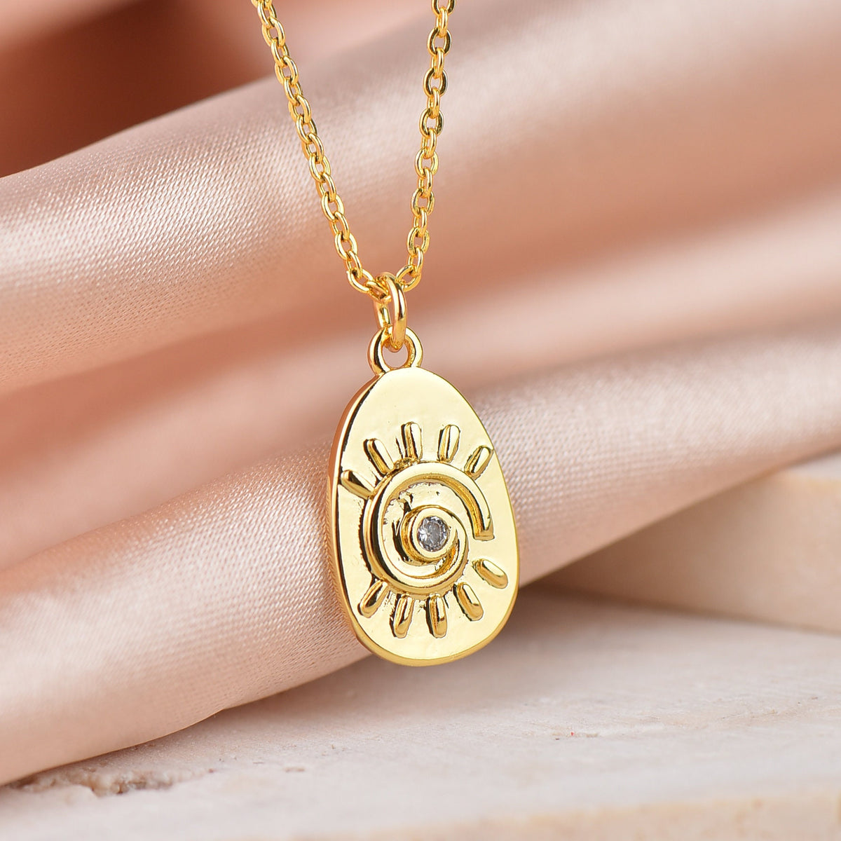 Evil Eye Jewelry,Gold Amulet Charm With Bezel Set CZ,CPG101