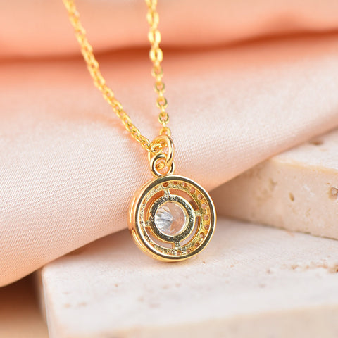 Round Gold Charm For Necklace, Bezel And Micro Pave Set Disc Charm,CPG354