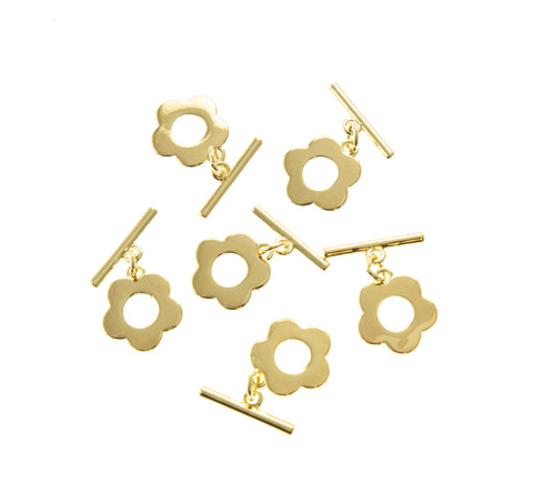 Gold, silver flower Toggle Clasp, 13mm, Cute Toggle Clasp, Bar: 15x2mm, 1 set or 10 sets, WHOLESALE,CLG038-CLS038