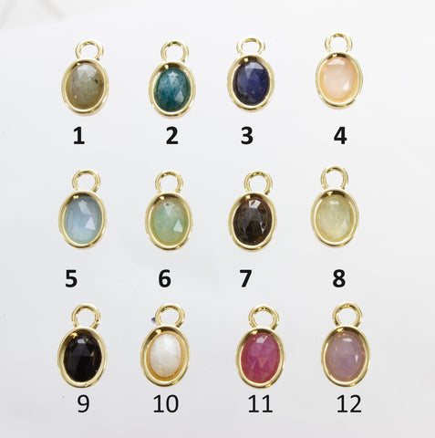 Natural Stone Oval Charms,12 Different Natural Stone Charms, Bezel Charms, Tiny Color Stone Charm, SC-73