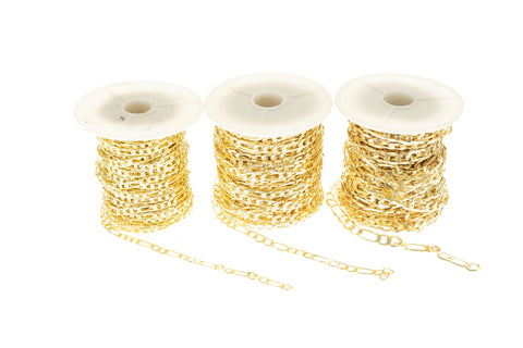 Figaro Chain Gold, Perfect Chain For Necklace And Bracelet Making,Available In 3 Different sizes,CHG001