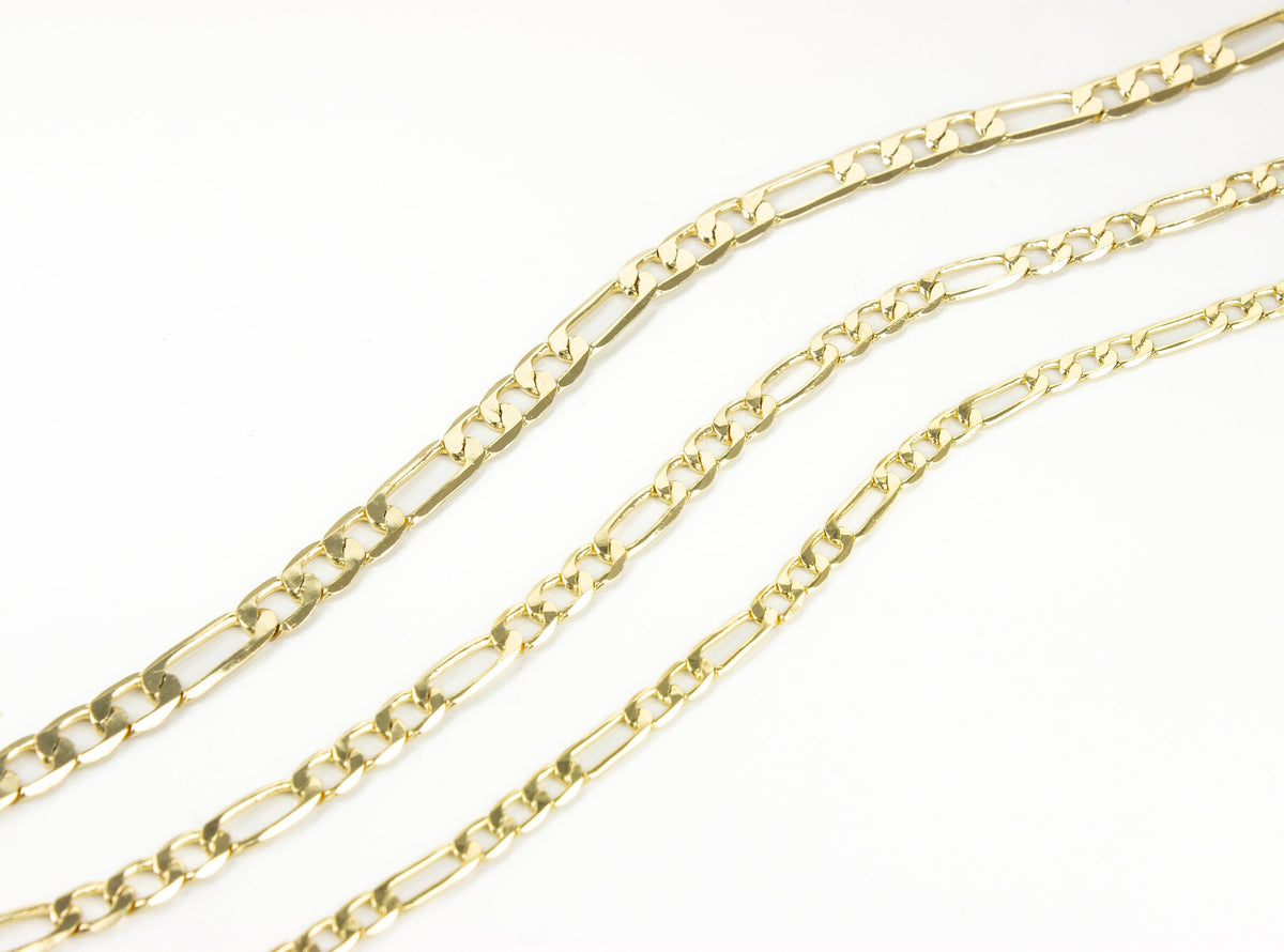 Figaro Chain Gold, Perfect Chain For Necklace And Bracelet Making,Available In 3 Different sizes,CHG001