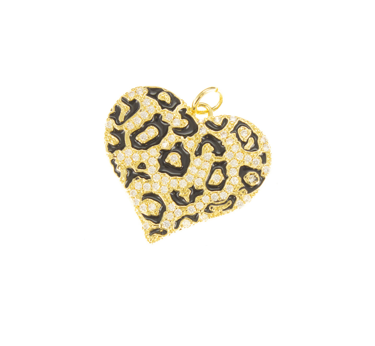 Two Tone Heart Charm ,Necklace Heart Charm For DIY Jewelry Making,Leopard Pave Gold Heart Charm, CPG006