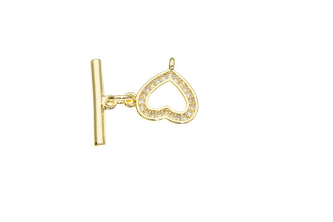 Heart Pave Toggle Clasp,CZ Toggle Clasp,Gold Pave CZ Toggle Clasp For Jewelry,CLG003,CLS003