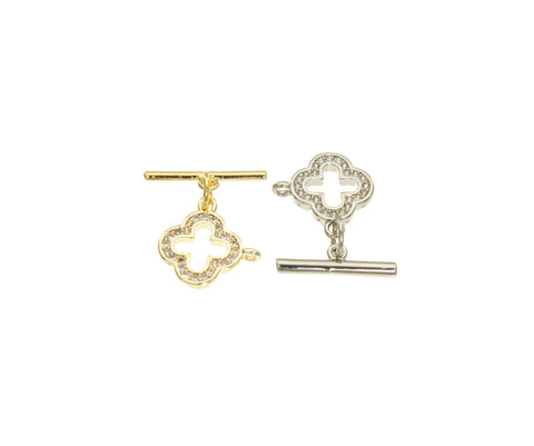 Clover Pave Toggle Clasp,CZ Flower Toggle Clasp,Gold Pave CZ Toggle Clasp For DIY Jewelry,CLG004,CLS004