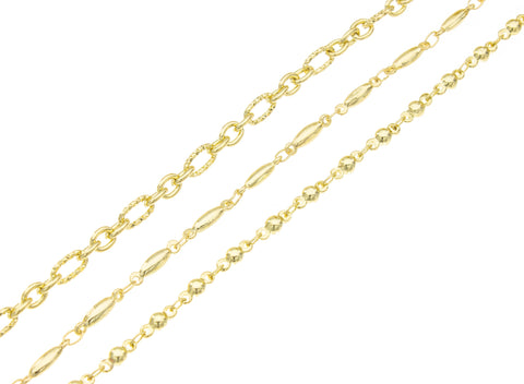 Trendy Jewelry Making Minimalist Gold Chains,Rice Bead Chain,Hammered Cable Chain And Beaded Link Chain, CHG003,CHG004,CHG005