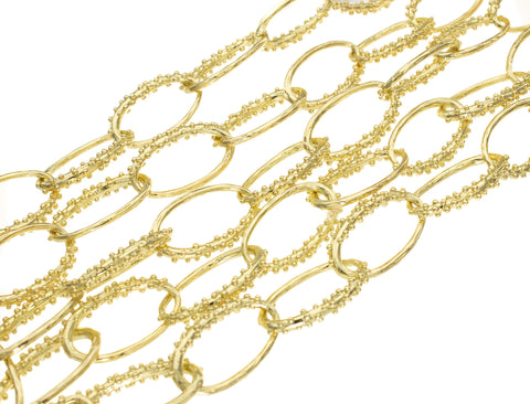 -14k Gold Oval Link Flat Chain, Twisted Tear Drop Link Chain, Gold Oval Half Beaded Half Smooth Chain,CHG014,CHG015,CHG016