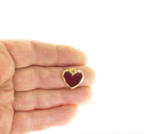 Enamel Red Heart Charm For Necklace Or Earring Making. Gold Heart charm ,Minimalist Gold Heart charm,Dainty Heart Charm, CPG021
