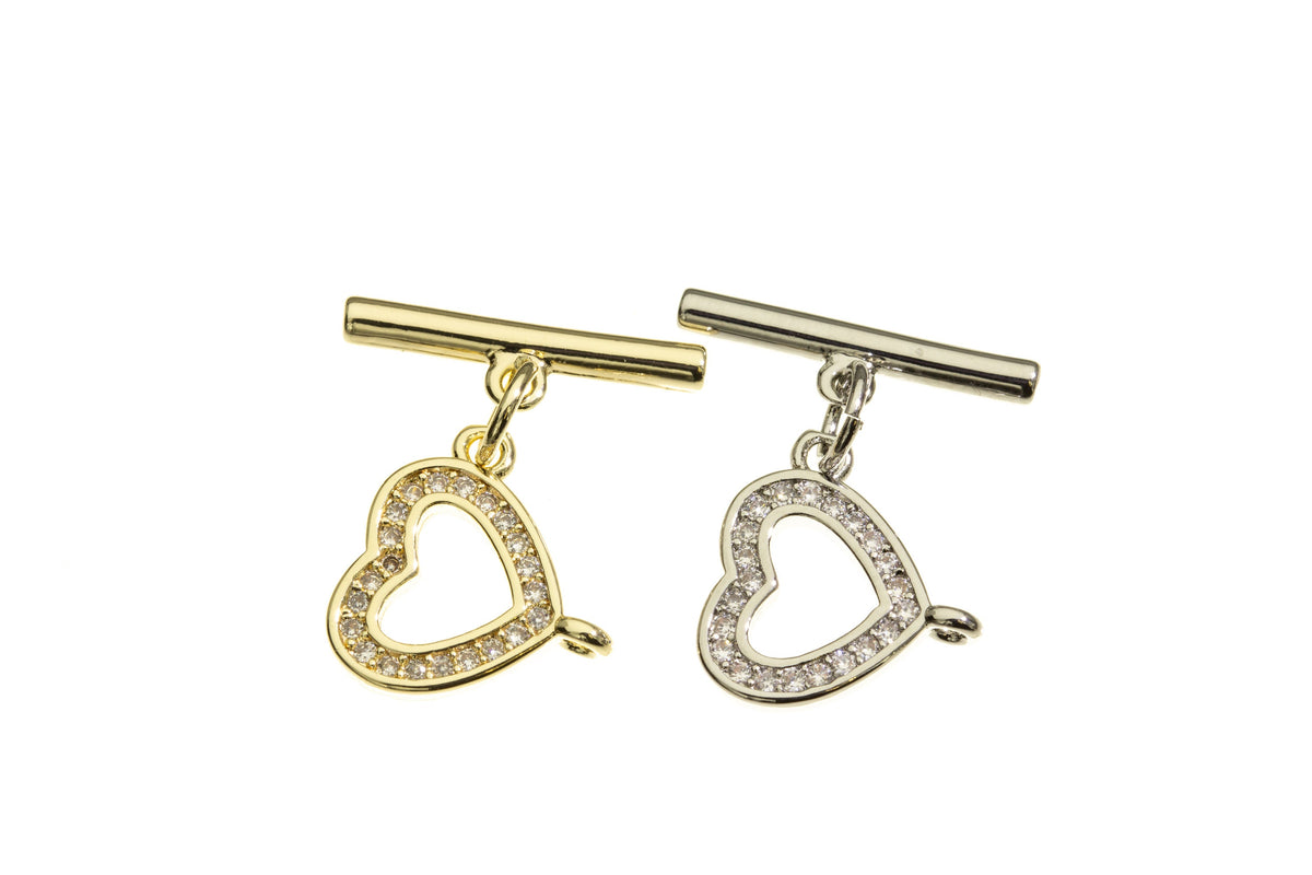 Heart Pave Toggle Clasp,CZ Toggle Clasp,Gold Pave CZ Toggle Clasp For Jewelry,CLG003,CLS003