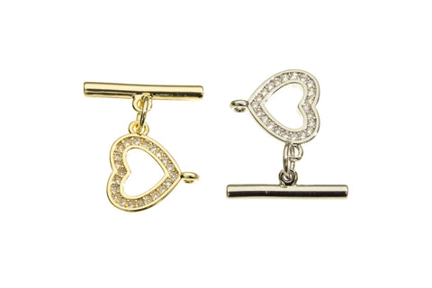 Heart Pave Toggle Clasp,CZ Toggle Clasp,Gold Pave CZ Toggle Clasp For Jewelry,CLG003,CLS003