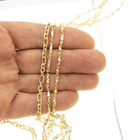 Trendy Jewelry Making Minimalist Gold Chains,Rice Bead Chain,Hammered Cable Chain And Beaded Link Chain, CHG003,CHG004,CHG005