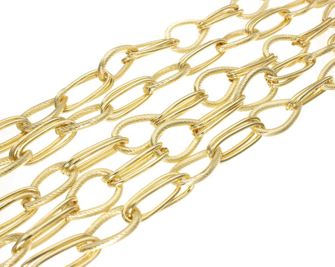 -14k Gold Oval Link Flat Chain, Twisted Tear Drop Link Chain, Gold Oval Half Beaded Half Smooth Chain,CHG014,CHG015,CHG016