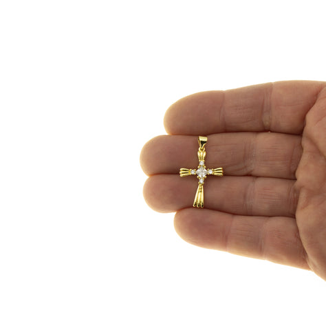 Gold Diamond Cross Charm,Pave Cross Pendant,Religious Gold Jewelry,Micro Pave Gold Cross Charm,CPG070