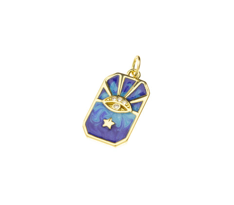 Evil Eye Amulet Charm Gold,Enamel Evil Eye Star Pendant,Pave Evil Eye Gold Charm ,CPG038