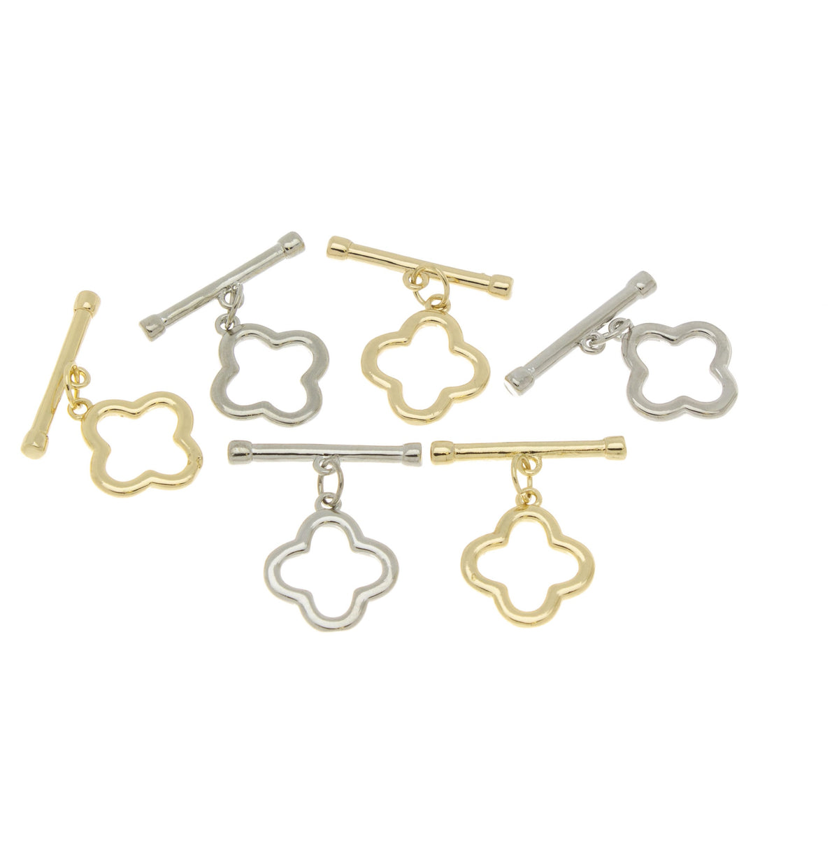 Gold or Silver Clover Cut Out Toggle Clasp, 14mm, 20x2mm bar, plain toggle clasp parts, 1 set or 10 sets, WHOLESALE,CLG046,CLS046