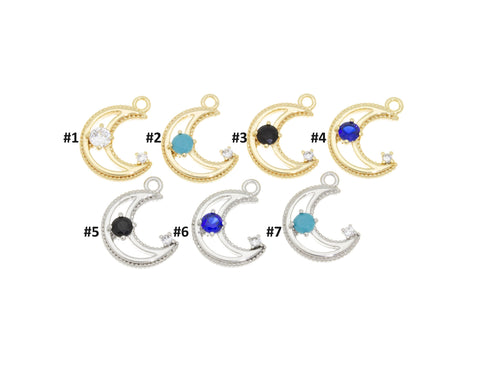 Gold or Silver Crescent Moon CZ Set Charm, Moon And Star Charm,Tiny Star Moon Charm,1 pc, 10 pcs,CPG249-CPS249