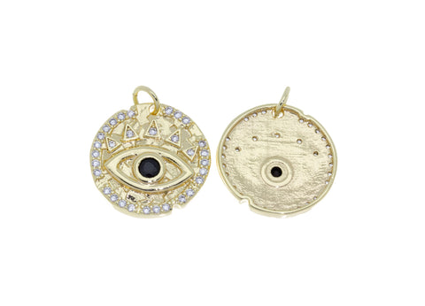 Gold or Silver Round Evil Eye Pendant, Evil eye Protection, Evil Eye Spiritual Jewelry, Amulet Evil Eye Pendant, 1 pc or 5 pcs,CPG267-CPS267