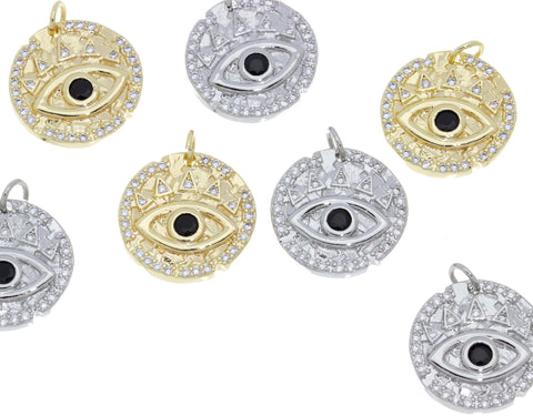 Gold or Silver Round Evil Eye Pendant, Evil eye Protection, Evil Eye Spiritual Jewelry, Amulet Evil Eye Pendant, 1 pc or 5 pcs,CPG267-CPS267