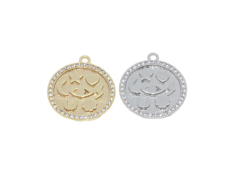 Luck Power And Energy Charm,Gold Lucky Pendant,Lucky Token,17mm, 1 pc or 10 pcs, WHOLESALE,CPG289-CPS289