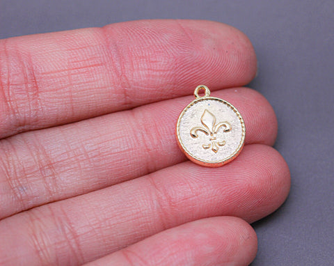 2 pcs Gold Fleur de lis 12mm coin Pendant, WHOLESALE,CPG327