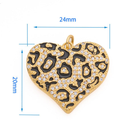 Two Tone Heart Charm ,Necklace Heart Charm For DIY Jewelry Making,Leopard Pave Gold Heart Charm, CPG006