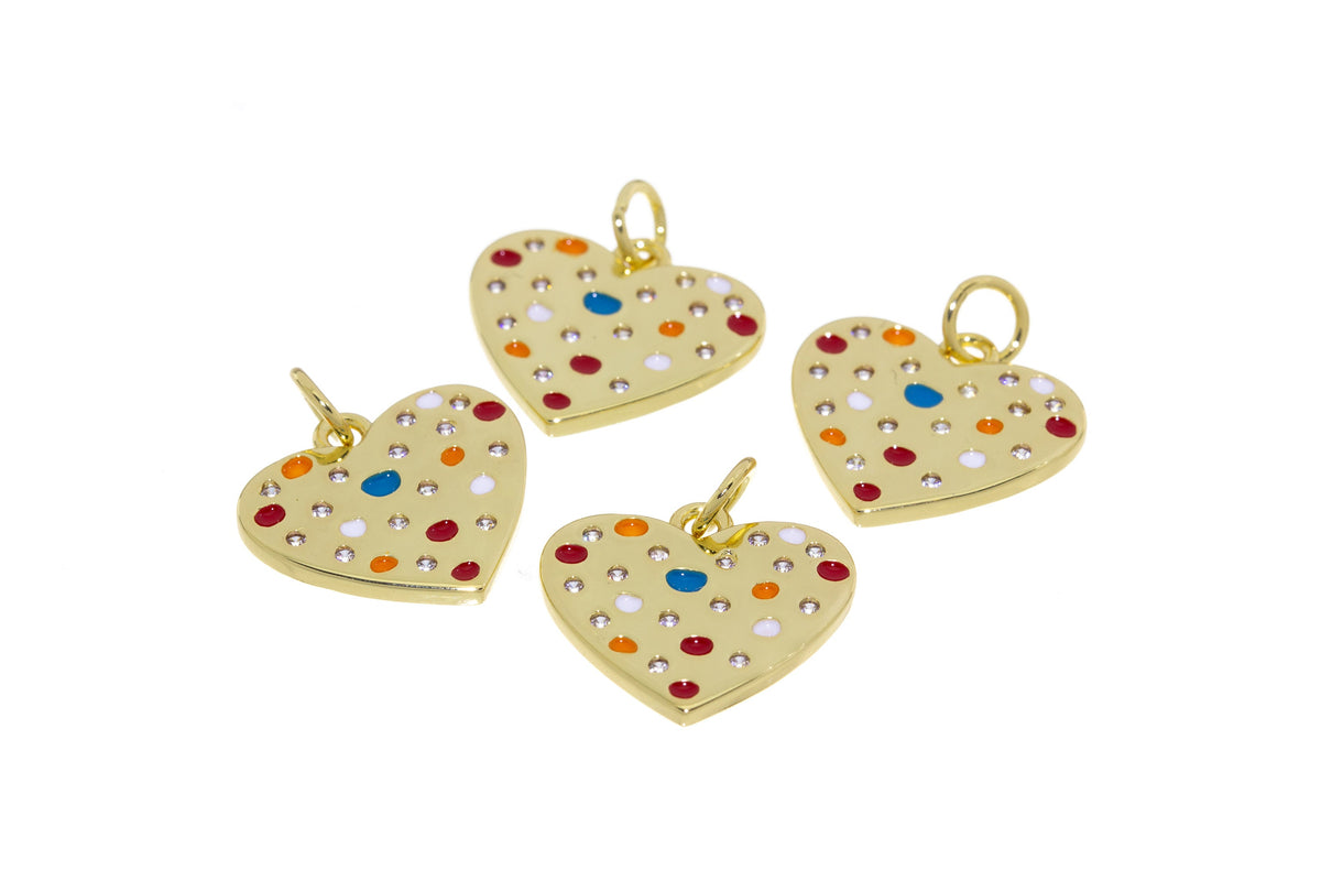 Colorful Heart Dainty Gold Charm,Rainbow Gold Pave Colorful Happy Heart Charm,1 pc, WHOLESALE,CPG418