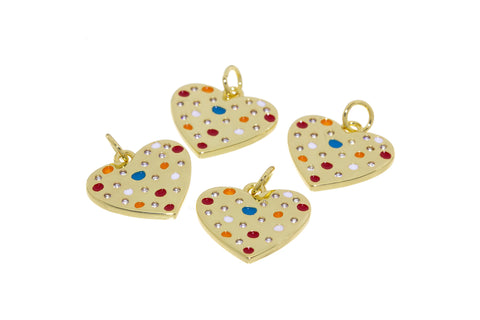 Colorful Heart Dainty Gold Charm,Rainbow Gold Pave Colorful Happy Heart Charm,1 pc, WHOLESALE,CPG418