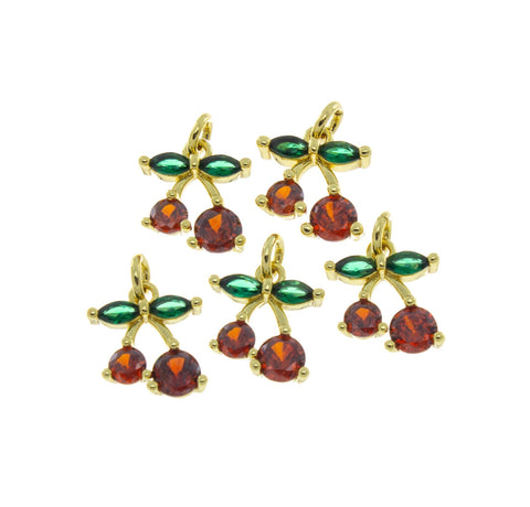 Dainty Cherry Gold  Charm,Summer Vibe,Small Fruit Charms, 1 pc or 5 pcs, WHOLESALE,CPG424