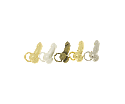 Gold, Satin Gold or Antique Silver, Antique Gold  Mini Phallus Charm, 12x4mm, Penis Charm, 1 pc,5pcs or 10 pcs, WHOLESALE