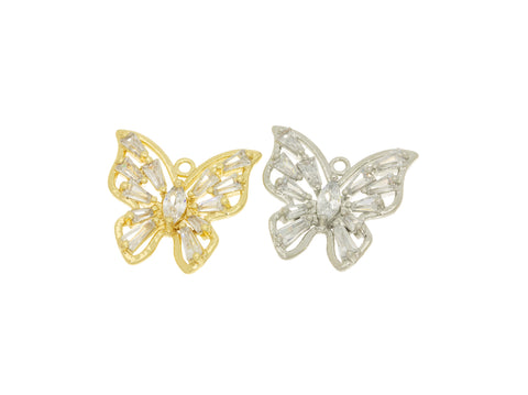 Gold Butterfly cz Baguette set,14x15mm, Butterfly Pendant, gold butterfly pendant, Butterfly Jewelry, 1 pc or 10 pcs, WHOLESALE