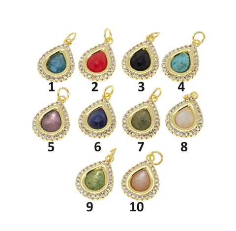 Natural Stone Teardrop Shape Charms,10 Different Natural Stone Charms, Bezel Charms,Dainty Color Stone Charm,CPG434
