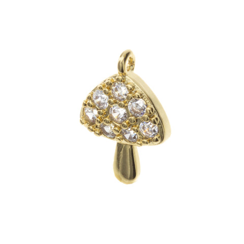 Gold, Rhodium Micro Pave Mushroom Charm, Gold Charm With CZ, Charm For Necklace And Bracelet CPG450, CPS450