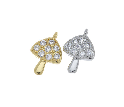 Gold, Rhodium Micro Pave Mushroom Charm, Gold Charm With CZ, Charm For Necklace And Bracelet CPG450, CPS450