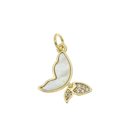 Butterfly Gold Charm,Dainty Butterfly Charm,Mother Of Pearl Butterfly Pendant,CPG470