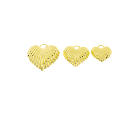 Heart Puff Fluted Gold Pendant,Balloon Heart Charm,Large Puffed Heart Charm, 1 pc,5 pcs Or 10pcs, WHOLESALE,CPG550