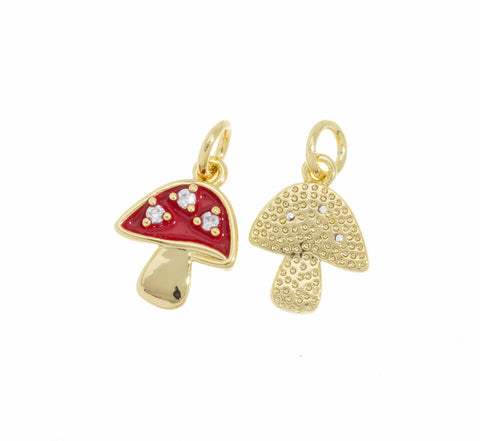 Tiny Mushroom Gold Charm For Bracelet Or Necklace,Dainty Enamel Mushroom Pendant,1 pc,5 pcs Or 10pcs,WHOLESALE,CPG467
