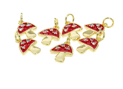 Tiny Mushroom Gold Charm For Bracelet Or Necklace,Dainty Enamel Mushroom Pendant,1 pc,5 pcs Or 10pcs,WHOLESALE,CPG467