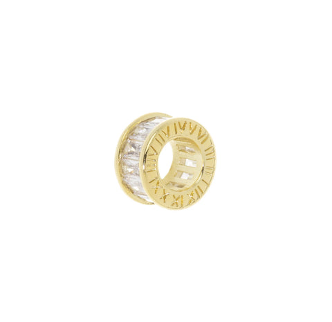Gold Spacer Bead With Roman numerals,Baguette CZ Gold Cylindrical Shape Spacer,Dainty Tube Spacer Bead For Bracelet Or Necklace, SPG007
