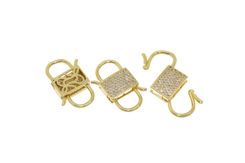 Gold or Silver Boxy Cz Set 2 side clicker Clasp, 13x25mm, double Clicker ends, Clicker Connector, 1 pc or 10 pcs, WHOLESALE,CLG067